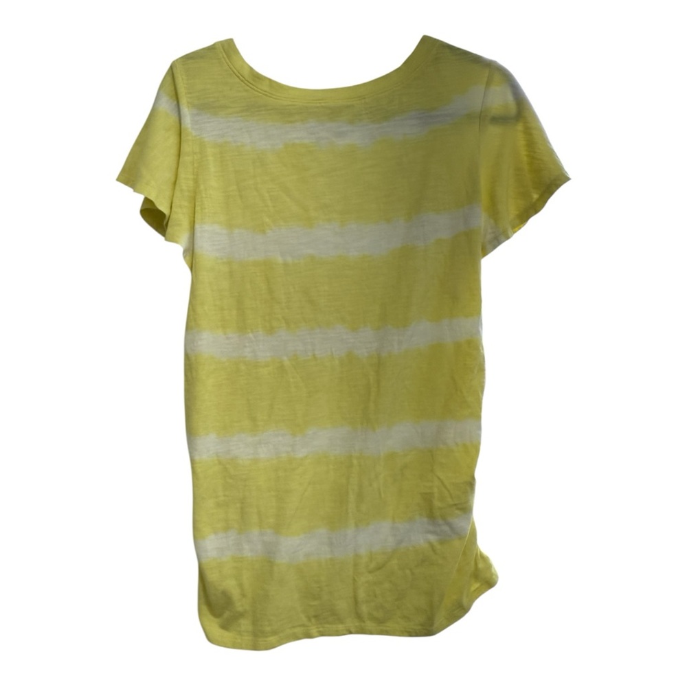 Isabel Maternity Yellow and White Tie-Dye Flutter Short Sleeve Ruched Knit Top